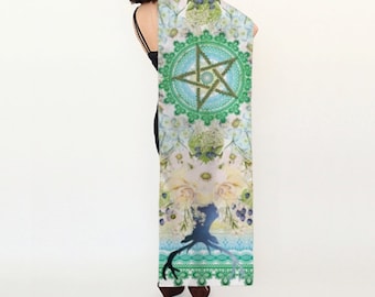 Silk altar cloth, Lammas altar cloth, pagan wheel of the year late summer, 16 by 72 inches, Large silk scarf, pentagram, tarot cloth, wiccan