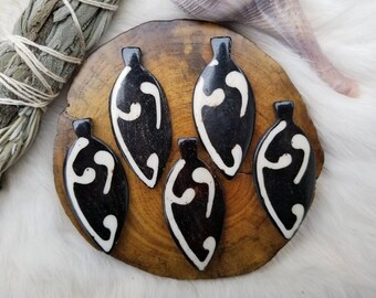 Qty. 5 - Dark Brown Buffalo Bone Leaf Drop Pendant, 2 Inch