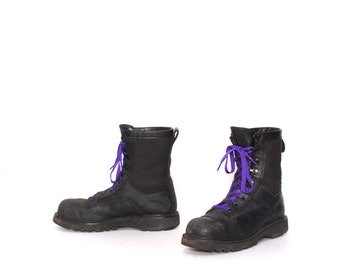 mens size 8 MILITARY black leather canvas GOTH 90s COMBAT jungle lace up boots