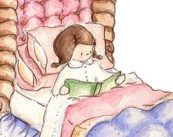 LIttle Girl and Her Dragon. PRINT 8X10. Nursery Art Wall Decor