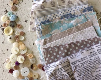 SALE - #225 Scrap FaBriC PiecES - quilting fabric - fabric packs - detash fabric - tilda fabric - fabric for small projects - button sale