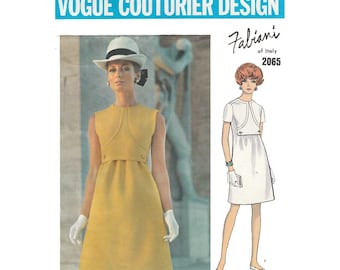 Vogue Couturier Design by Alberto Fabiani of Italy, Women's One-Piece A-Line Dress Pattern Misses' Size 12 Bust 34 Vintage 1960's Vogue 2065