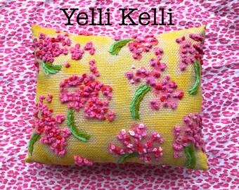 Geranium Toss Freehand Embroidered Pillow Ready to Ship YelliKelli