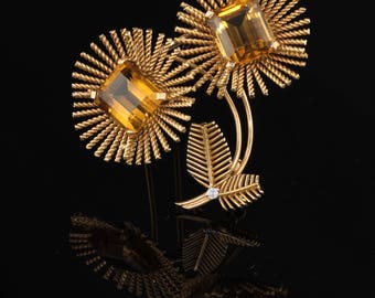 RESERVED - Layaway Payment 4 of 6 - Vintage French 18K Yellow Gold & Citrine Brooch Pin