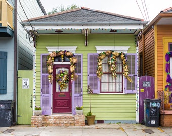 Mardi Gras New Orleans Shot Gun house Greeting Cards