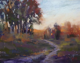 Fall Autumn Late Afternoon Landscape Original Pastel Painting 9x12
