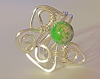 Angel Design Silver Wire Wrap Ring with lively stone