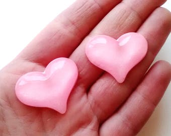 2/4 pieces - large pink heart cabochons - pastel cabochons - decoden - embellishment - scrapbooking - jewellery making - card making kawaii