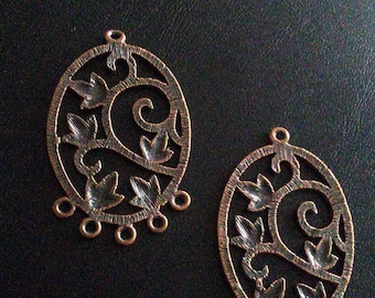 Three copper ivy pendants, 3 inches, free shipping