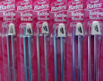 Silvalume Knitting Needles Susan Bates Single Point Aluminum Knitting Needles Made in India Sizes 0-15, Length 10" - 14"