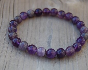 Purple Amethyst Bracelet,Gemstone 10mm Beads,Elastic Bracelet,Purple Gemstone Bracelet,Purple Crystal Bracelet,Man,Woman,Beaded Jewelry,Gift