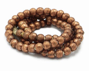 90 Round Copper Handmade Ethiopian Beads (8mm) - Recycled Copper Hand-forged African Beads - Upcycle Beads -Tribal Trade Beads (82-ETH-MET)