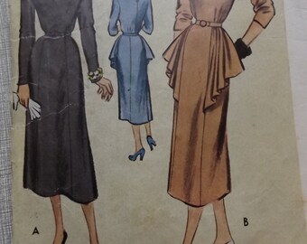 Misses' Dress with Skirt Drapery in Size 14 Bust 32 All 16 Uncut Pieces 1950s Vintage McCall Sewing Pattern 8240 Complete 3 Sleeve Options