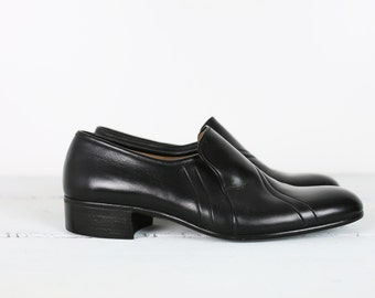 VINTAGE 70s Rovigo black leather slip on oxfords