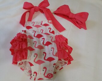 Baby Romper, Bubble Romper, Spring Romper, Baby Girl Romper, Flamingo Romper