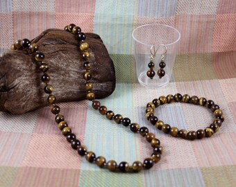 20" Tiger Eye Necklace, Bracelet & Earring Jewelry Set