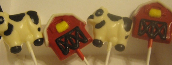 12 Large barn and cow lollipop suckers farm party favors