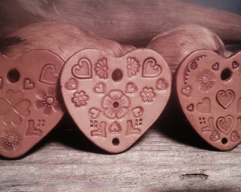 Hand Stamped Heart Components Hand Stamped Leather Jewelry Component's Hand Stamped Leather Heart Jewelry Heart Components Jewelry Supplies