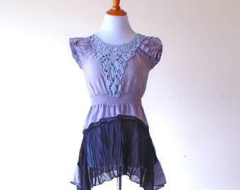 XS-S ~ Black Amethyst Sweetheart Harvest Dress / Blouse / Tunic ~ gypsy lagenlook handmade upcycled clothing boho chic hippie wearable art