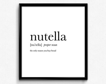 Nutella definition, college dorm girl, dictionary art, minimalist poster, funny definition print, dorm decor, wedding gift, office decor