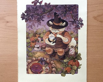 Pumpkin Latte Spell Cat - Original Painting by Nicole Gustafsson