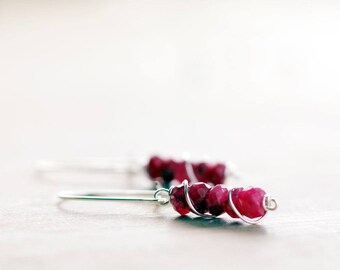 Sterling silver Ruby gemstone earrings | Natural genuine Ruby earrings | July birthstone earrings | Real Ruby jewelry | Red beaded earrings