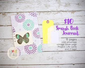 Lilac Purple Flowers . Gratitude Journal Smash Book Mini Album Journal Notebook . Mixed Media Scrapbook . Listers List Listing Challenge