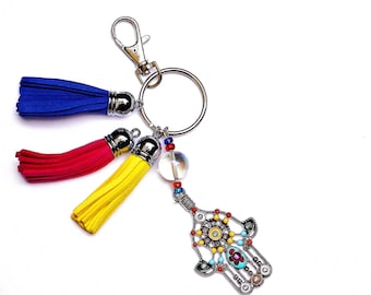 Hamsa Leather Tassel Keychain Key Holder Boho Handbag Accessories FREE SHIPPING