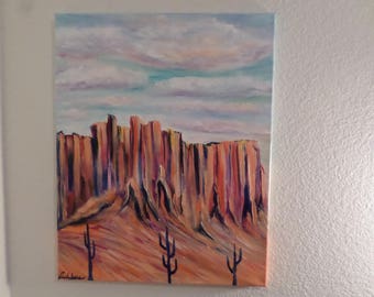 Desert Clear Day Arizona, Acrylic Painting on canvas 12x20 inches