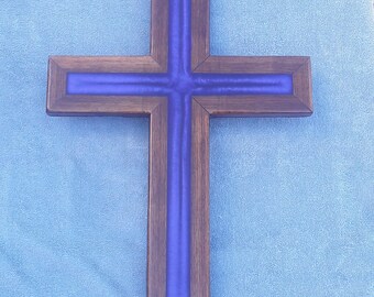 Walnut Cross with Violet Purple Pigment Handmade High Gloss Indoor Decor One-of-a-kind Art Decor
