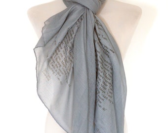 David Bowie Scarf. Grey. Music lyrics scarf with 'Space Oddity' print. Poetry scarf.