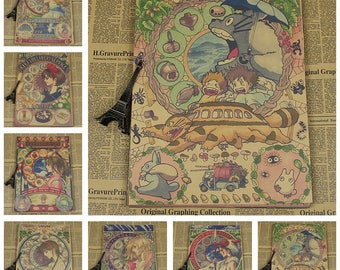 Art Nouveau Cartoon Anime Hayao Miyazaki Totoro Howl's Moving Castle Spirited Away Princess Mononoke Poster