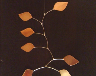 Copper Leaves Hanging Mobile Art
