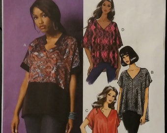 Butterick B5955 Misses' V-Neck Pullover Tops Sewing Pattern Size: Large, XLarge, XXLarge Uncut