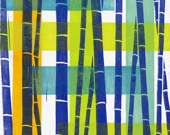LINO PRINT - Bamboo Pattern 15 - Modern Abstract Print 6"x6" - Ready to Ship