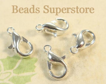 10 mm Silver-Plated Alloy Lobster Claw Clasp - Nickel Free, Lead Free and Cadmium Free - 20 pcs
