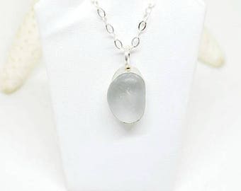 Sea Glass Bezel Necklace, Sea Glass Jewelry, Sterling Sea Glass Necklace, Lake Erie Jewelry, Beach Necklace, Gray Seaglass Necklace