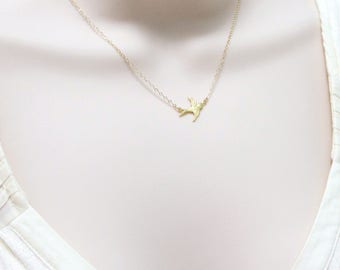Dainty Gold Bird Necklace, Small Swallow Necklace, Soaring Sparrow, Delicate Gold Charm Necklace, Tiny Flying Bird, Goldfill, Gift for Women