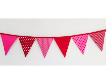 Pink and Red Fabric Bunting Banner Flags