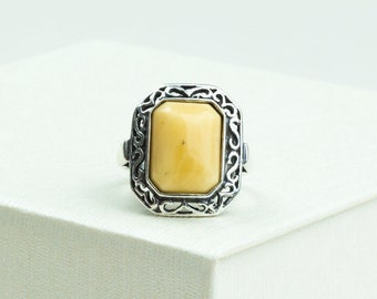 Baltic Amber Ring White Amber Sterling Silver Natural Amber Jewelry "Antique" Ring Women Amber Ring Elegant Perfect Amber Gift for Her