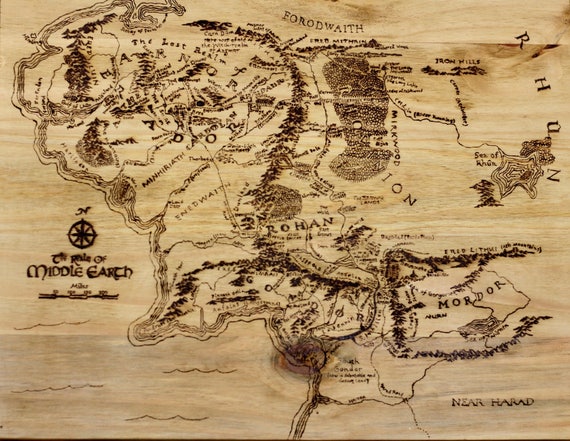 lord of the rings middle earth map pyrography
