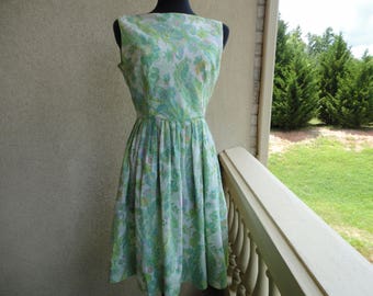 Green Floral Pleated Dress