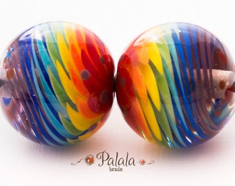 Pair of Lampwork Rainbow Beads