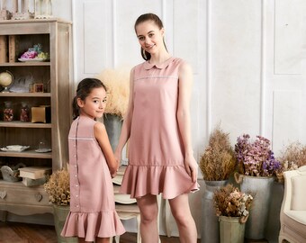 Mommy & Me-Set of 2 Pink Ruffle Drop Waist Dress (set of 2)