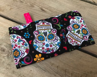 Sunglasses case, ready to ship, skulls, sunnies pouch, festive, sugar skull