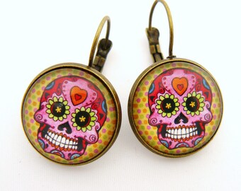 Pink Mexican skulls earrings