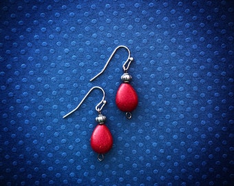 Red Coral Teardrop Earrings