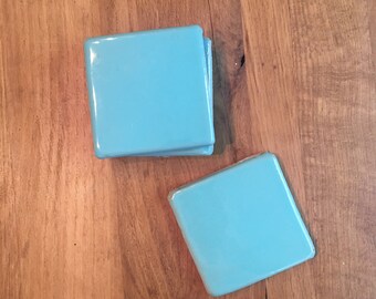 Vintage Turquoise Tile Coaster Set (4)