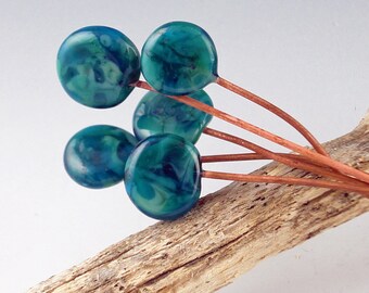 Lampwork Headpins (2), lampwork glass beads, Handmade Lampwork Glass Headpins, copper headpin, jewelry supplies, jewelry headpin, Ocean