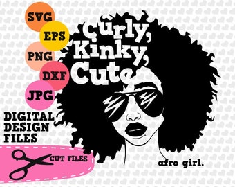 Curly, Kinky, Cute Black Afro Girl, Natural Hair, African, Black Woman, American, Female, SVG, EPS, PNG, Vector, Circuit Cut Cutting